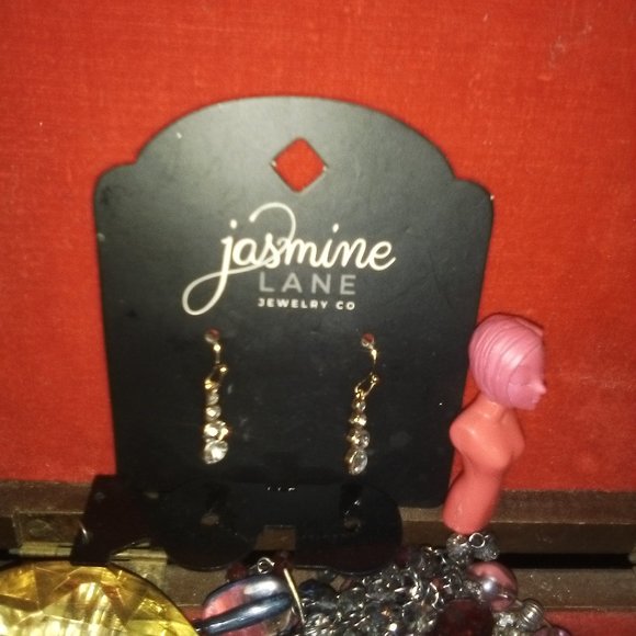 Gold Earrings ; drop diamonds, Jasmine Lane, Hypoallergenic. - Picture 3 of 9